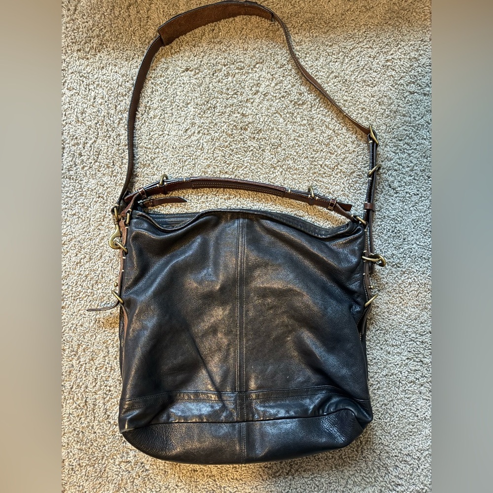 Coach Rare Dark Brown and Black Leather Convertible Shoulder Bag - Picture 3 of 14